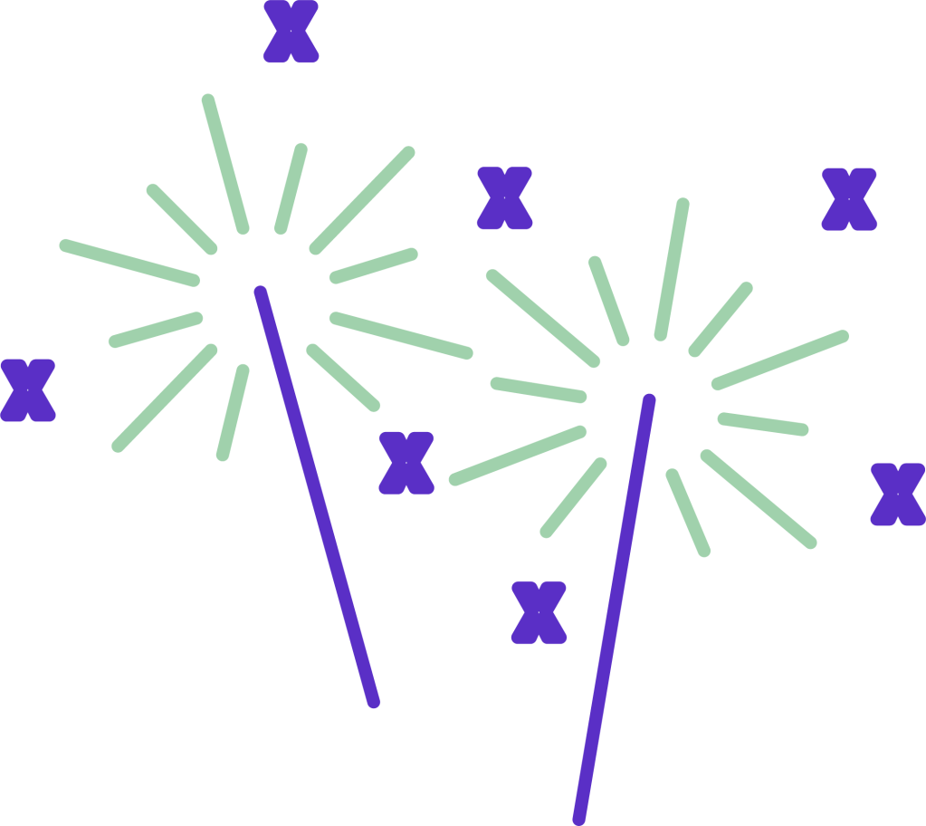 Grafische Darstellung von Sexualität. Zwei Wunderkerzen, die von x-förmigen Funken umgeben sind.